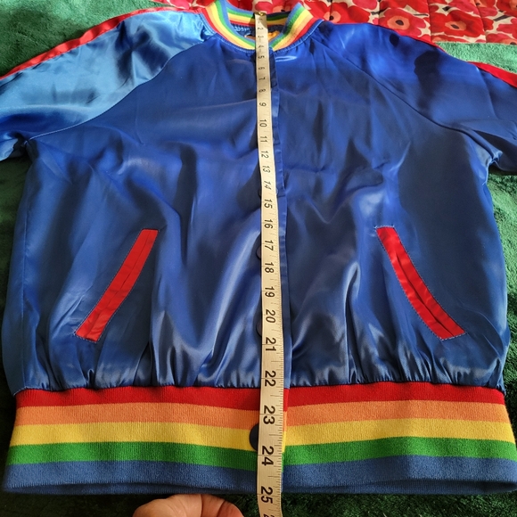 Unique Vintage X Rainbow Brite Royal Blue Satin Bomber Jacket NWT Size XS - Picture 9 of 12